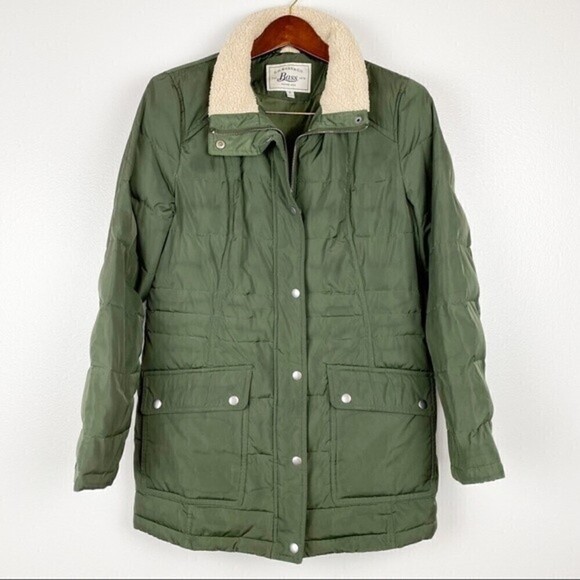 GH Bass Down Puffer Faux Fur Jacket Winter Coat Army Green Size M - Picture 1 of 9